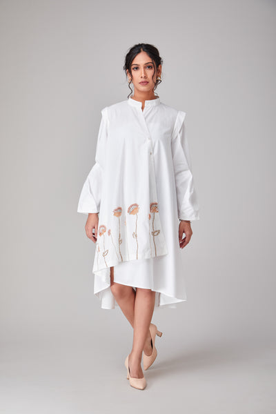 Pristine White Hi-lo Embellished Summer Dress