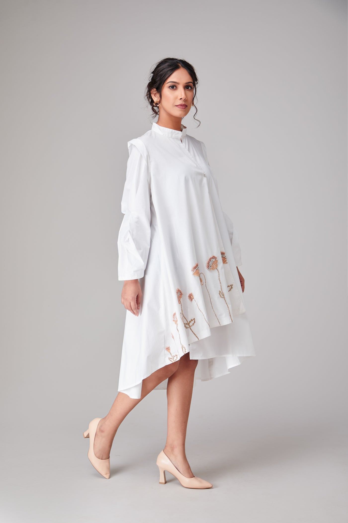 Pristine White Hi-lo Embellished Summer Dress