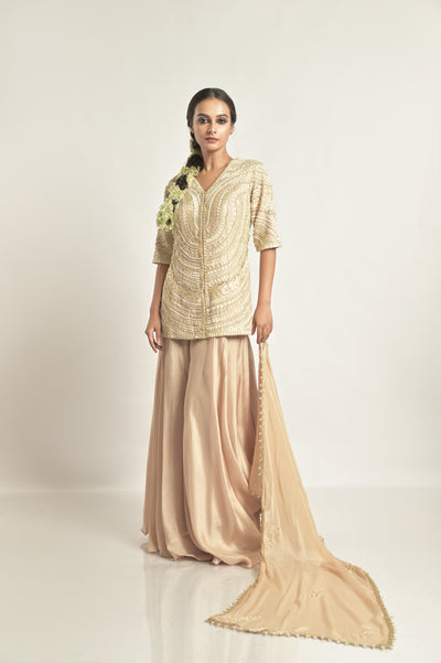 Light Brown Short Kurti With Sharara Set