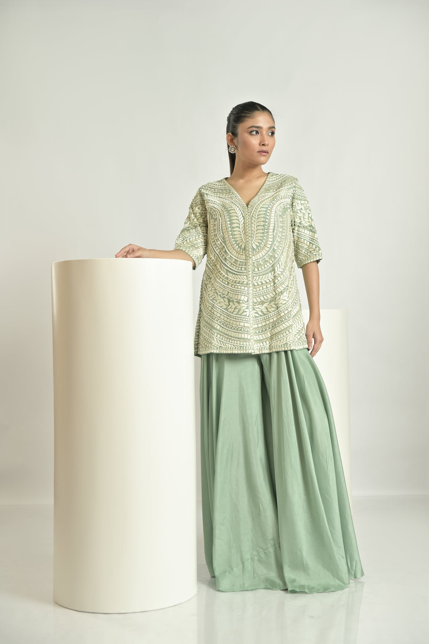 Mint Short Kurti With Sharara Set