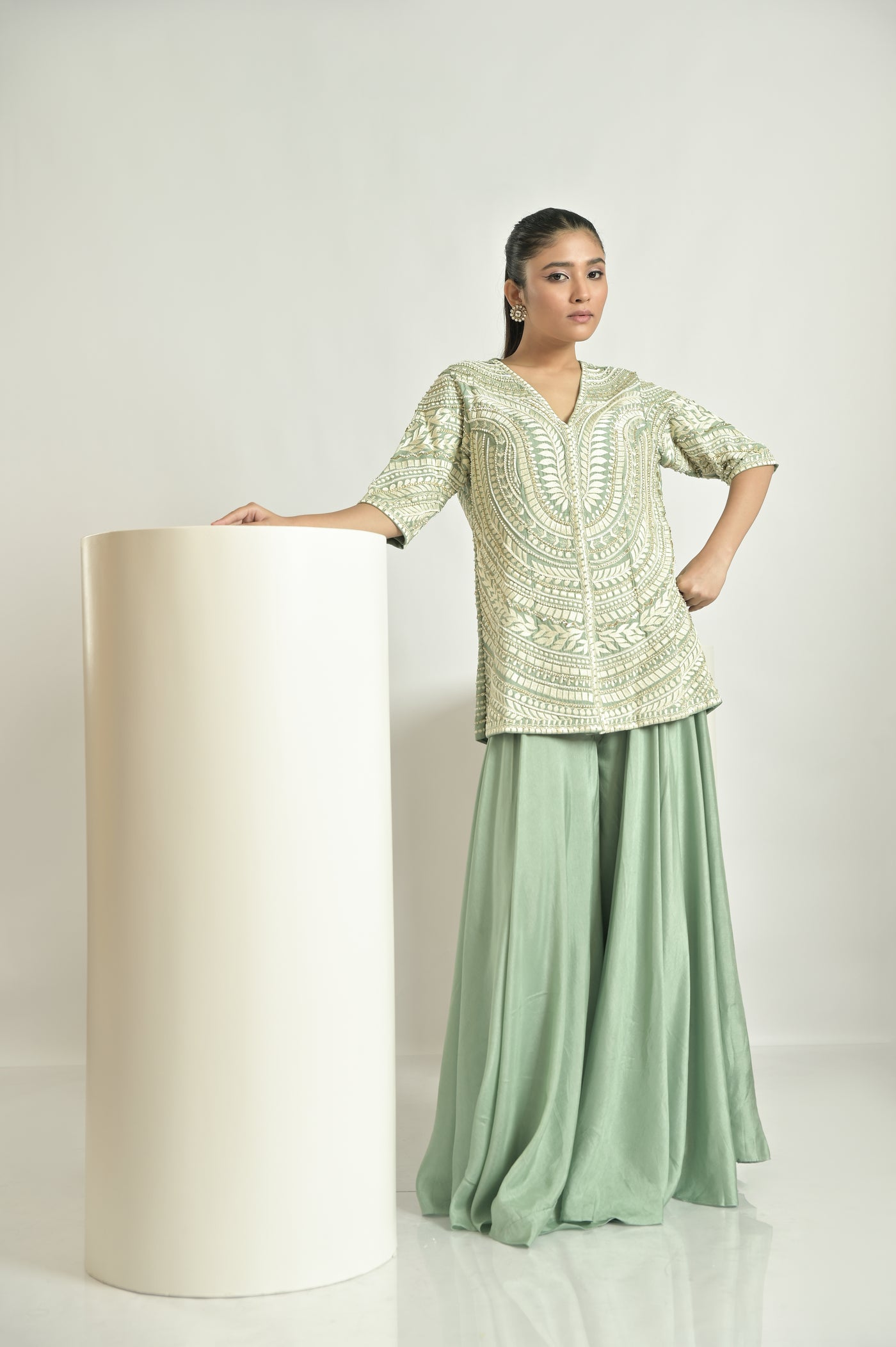 Mint Short Kurti With Sharara Set