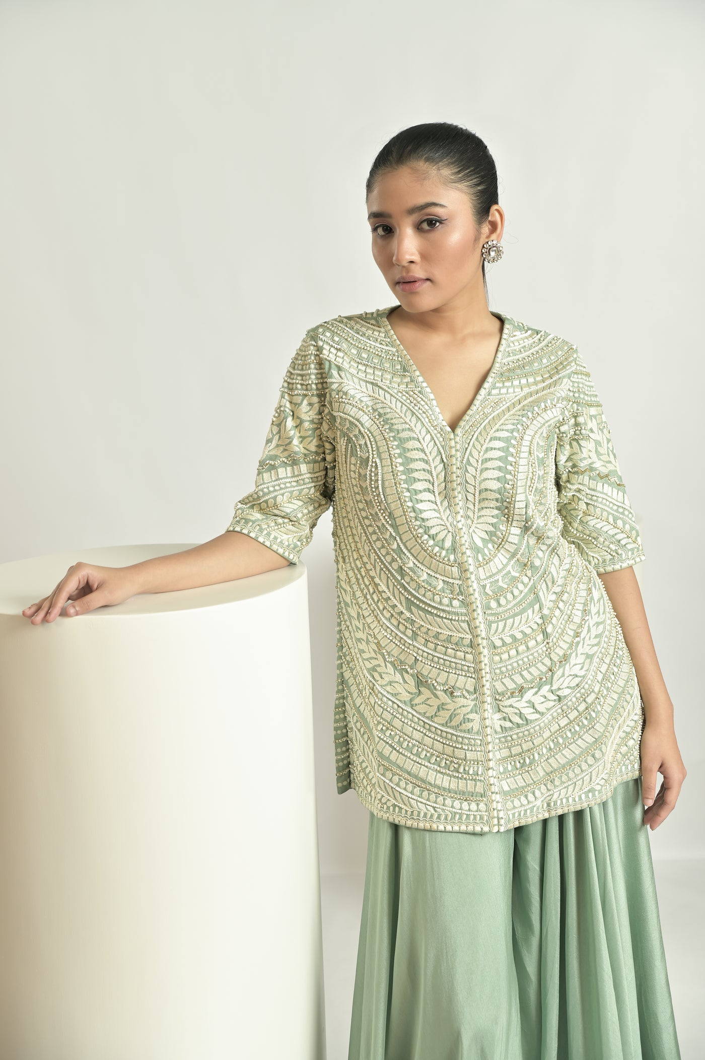 Mint Short Kurti With Sharara Set