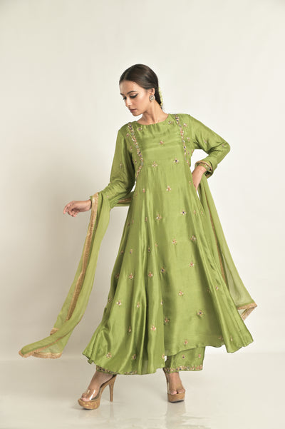 Green Colour  Kalidar Suit Set