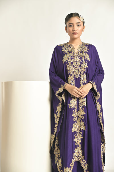 Purple Cape With Kurta & Palazoo