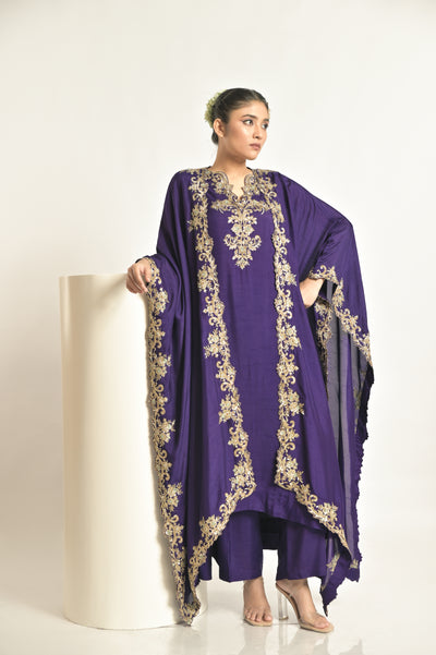 Purple Cape With Kurta & Palazoo