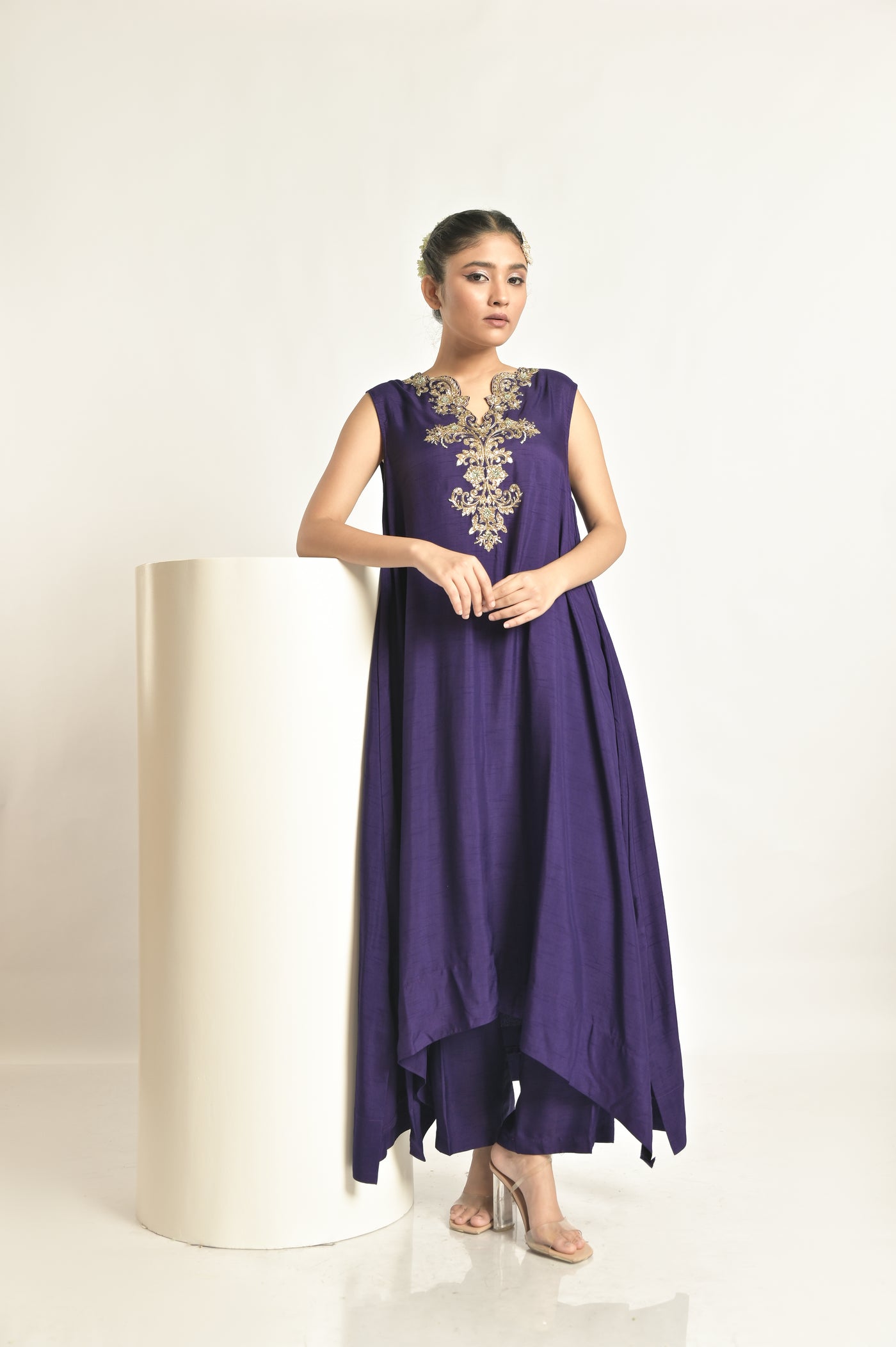 Purple Cape With Kurta & Palazoo