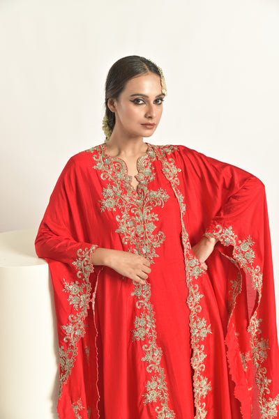 Red Cape With Kurta & Palazoo