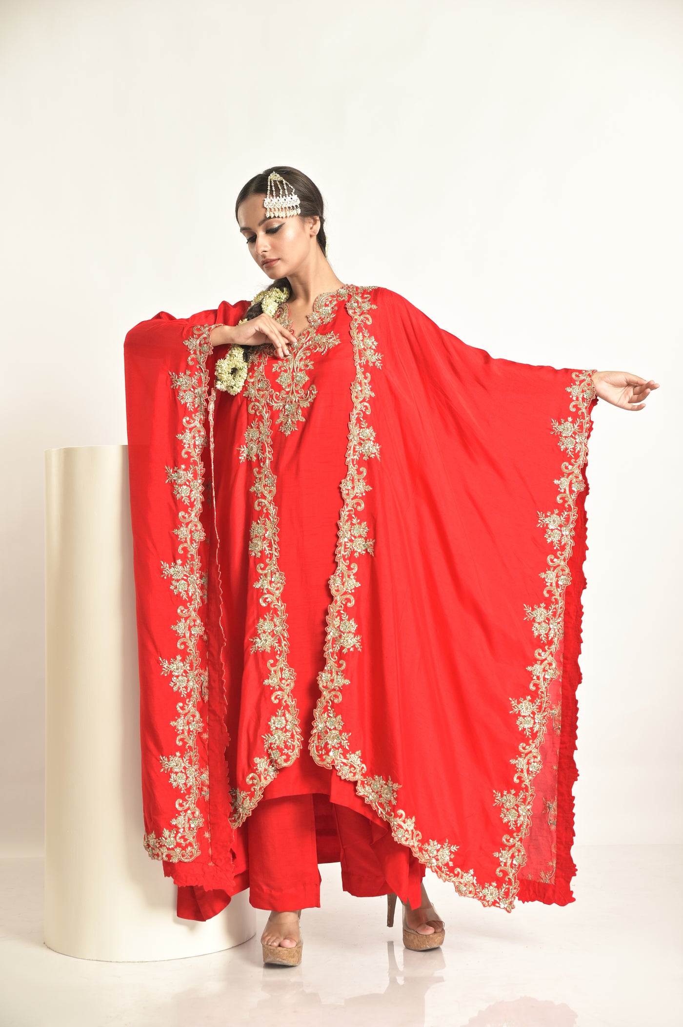 Red Cape With Kurta & Palazoo