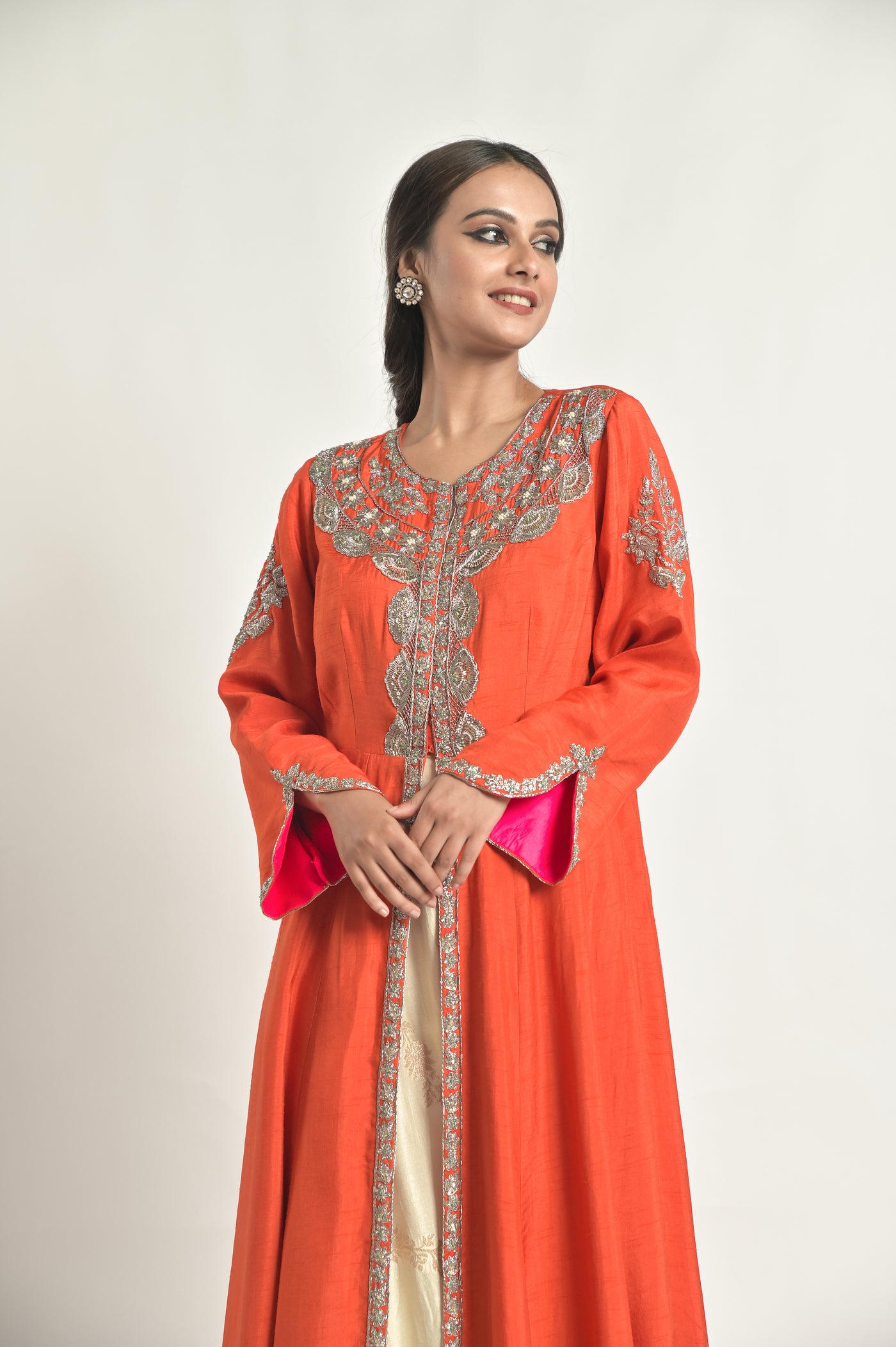 Orange Jacket With Banarasi Bias Palazoo