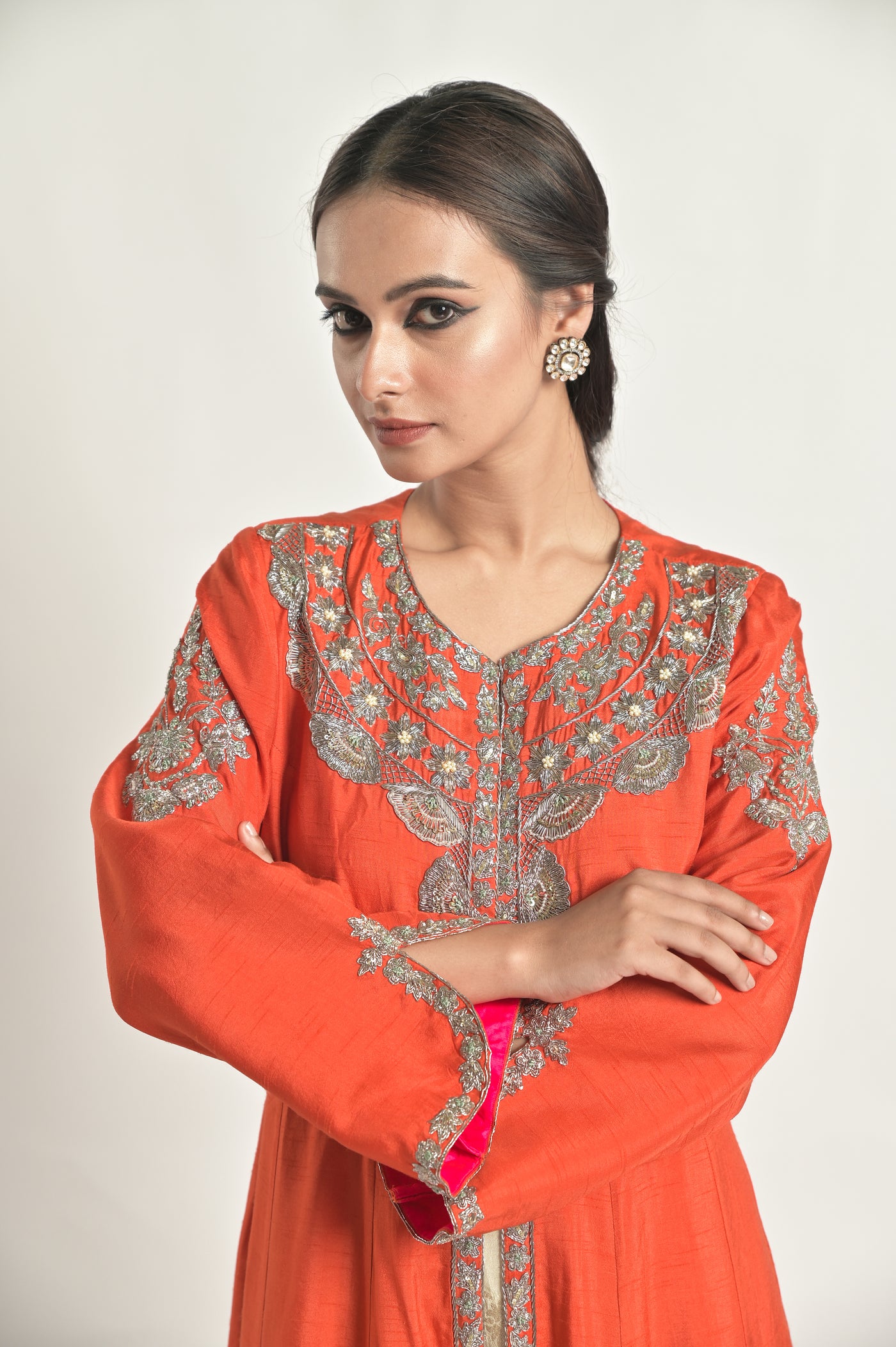 Orange Jacket With Banarasi Bias Palazoo