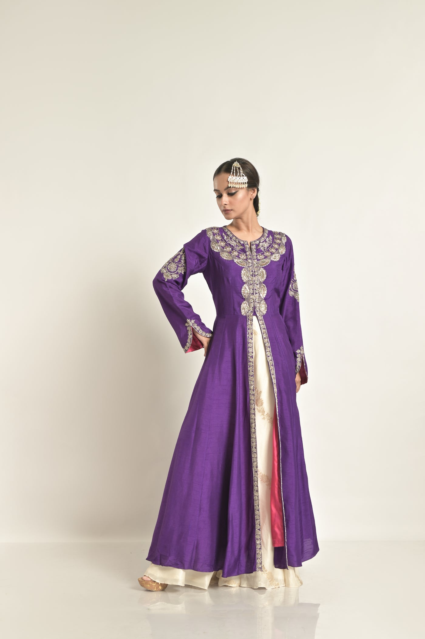 Purple Jacket With Banarasi Bias Palazoo