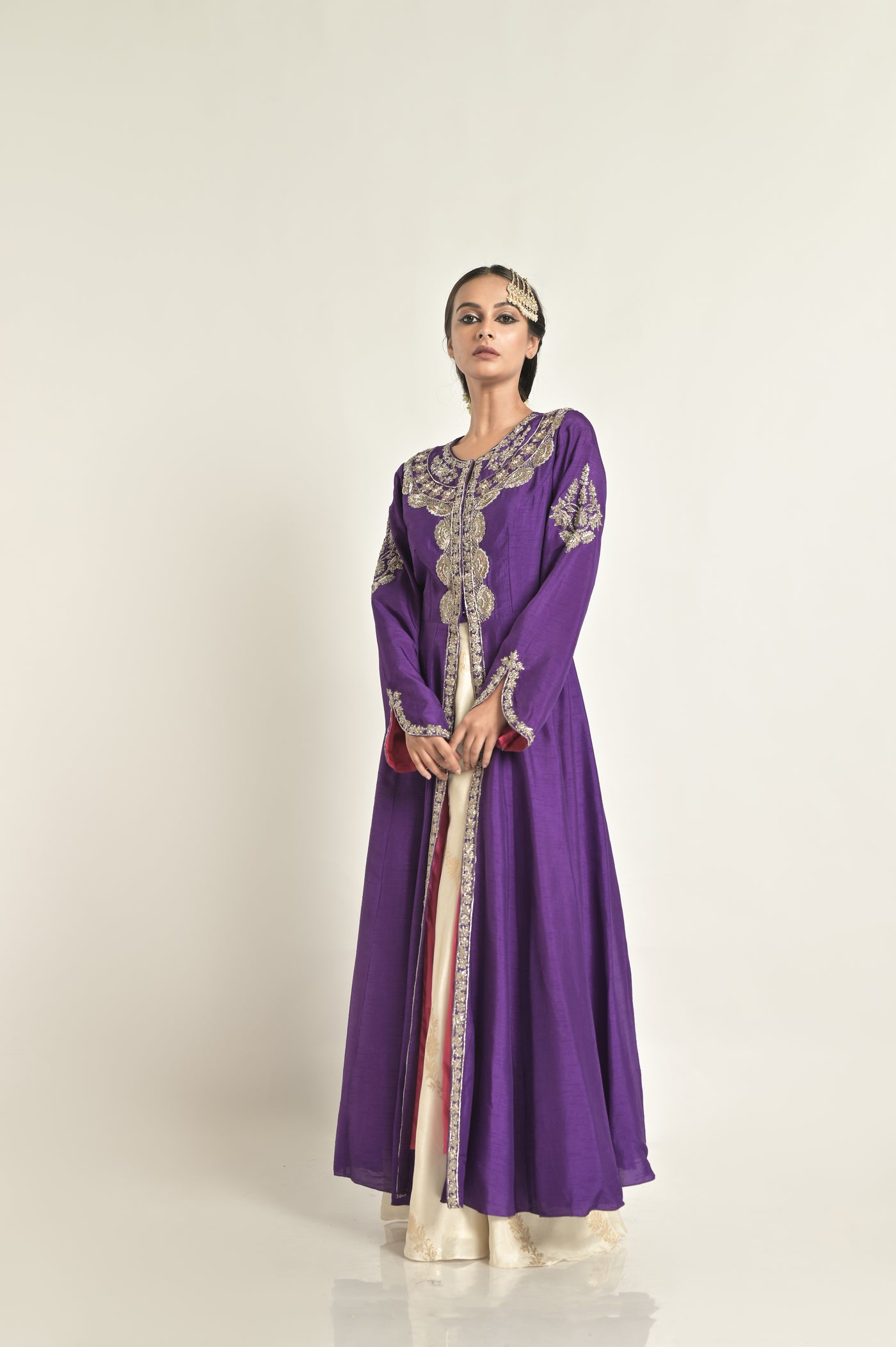 Purple Jacket With Banarasi Bias Palazoo