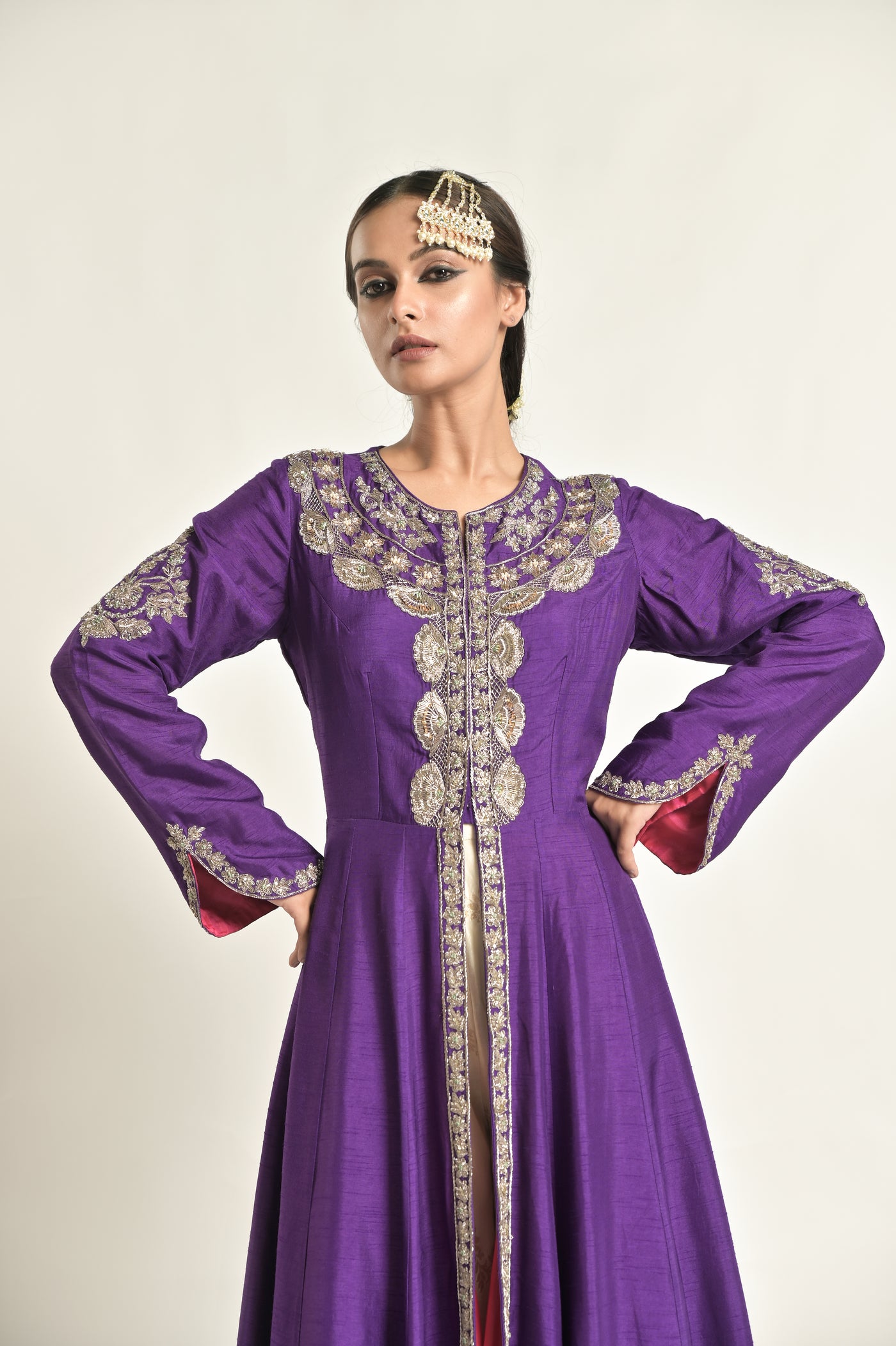 Purple Jacket With Banarasi Bias Palazoo