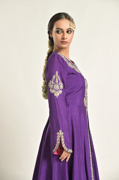 Purple Jacket With Banarasi Bias Palazoo