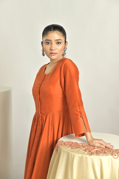 Orange Asymetrical Kurta With Embd Pallazos & Duppatta