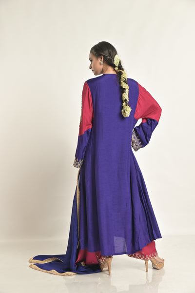 Purple Two Toned Suit Set With Intricate Arm Detailing