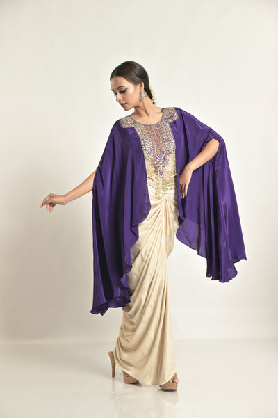 Purple Drape Top With Metallic Drape Skirt