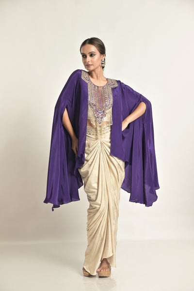 Purple Drape Top With Metallic Drape Skirt