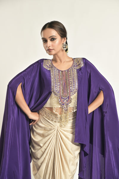 Purple Drape Top With Metallic Drape Skirt