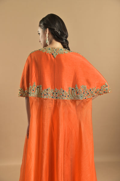 Orange Emb Caps With High Low Sharara Set