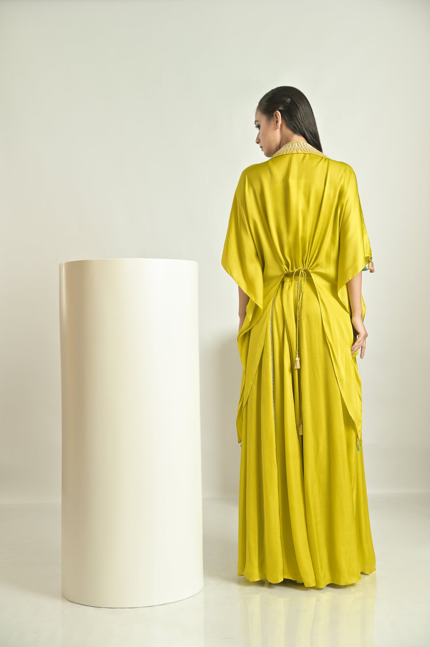 Lime Green Asymmetrical Cape Sharara Set