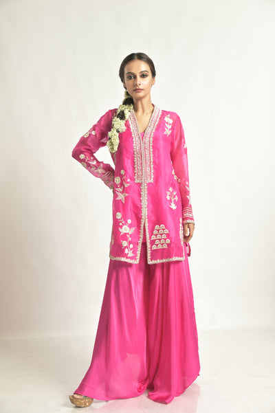 Rani Pink Jacket  With Asymetrical Palazoo