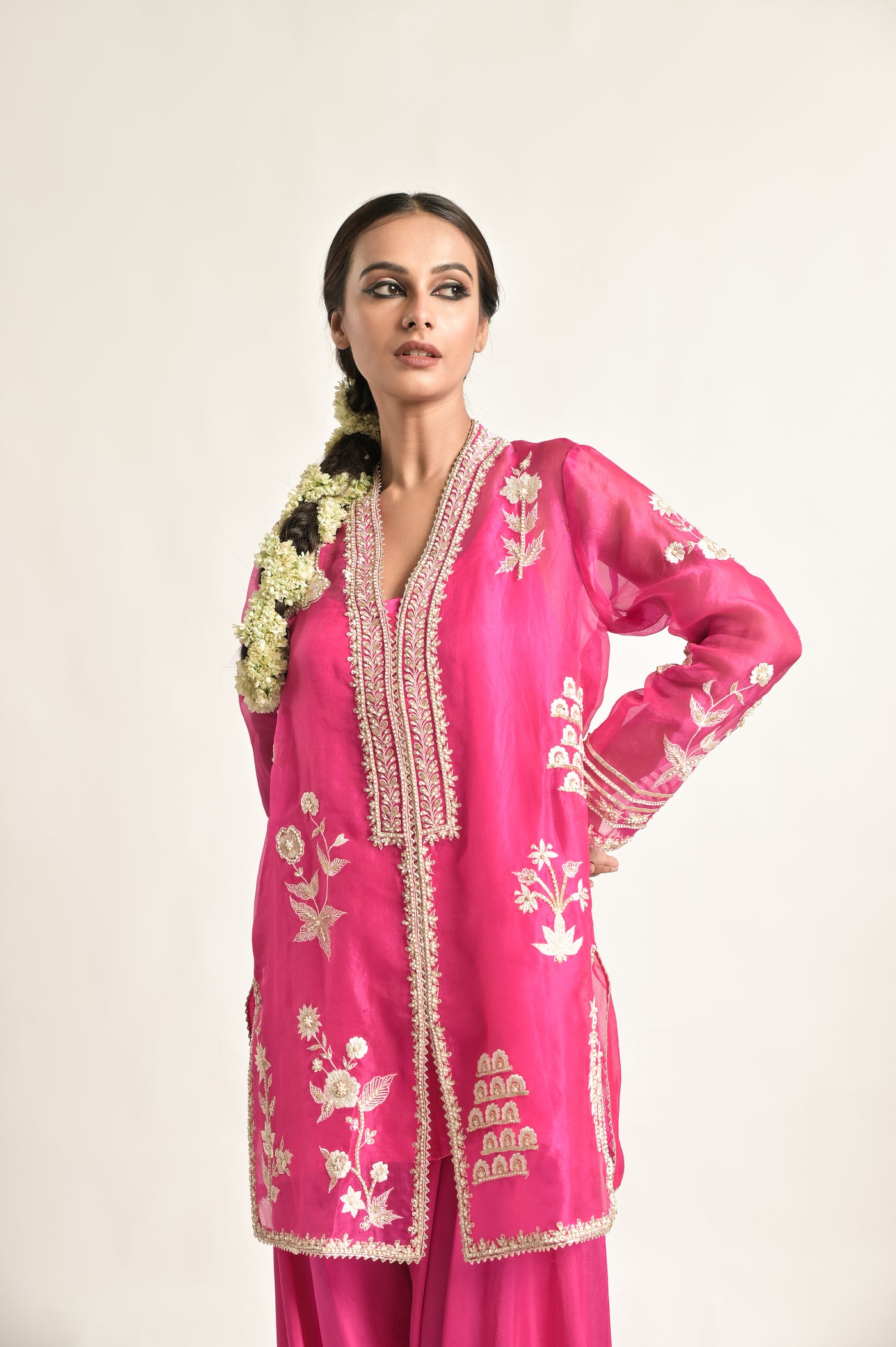 Rani Pink Jacket  With Asymetrical Palazoo