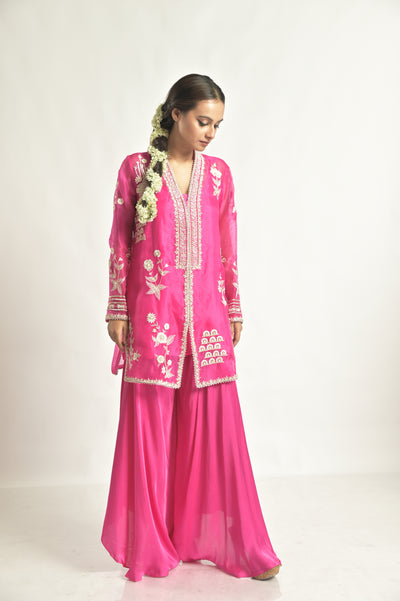 Rani Pink Jacket  With Asymetrical Palazoo