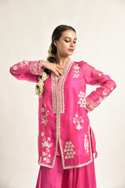 Rani Pink Jacket  With Asymetrical Palazoo