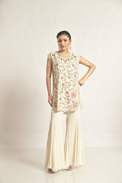 Off White Kurta With Sharara