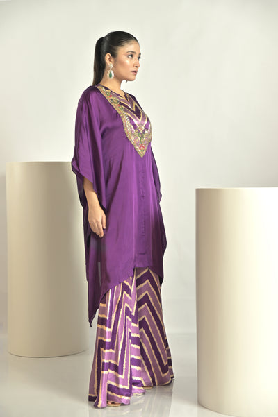 Purple Kaftan With Printed Palazoo