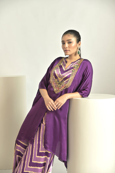 Purple Kaftan With Printed Palazoo