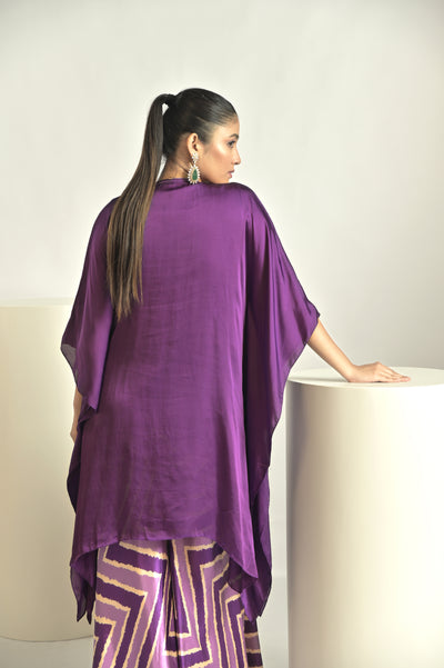 Purple Kaftan With Printed Palazoo