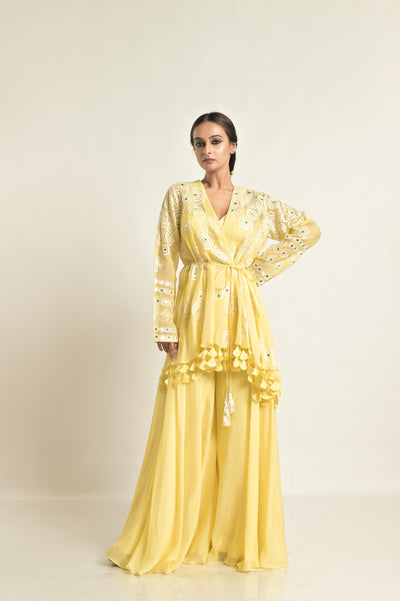 Lime Yellow Jacket With Sharara