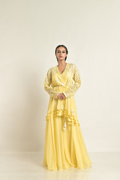 Lime Yellow Jacket With Sharara