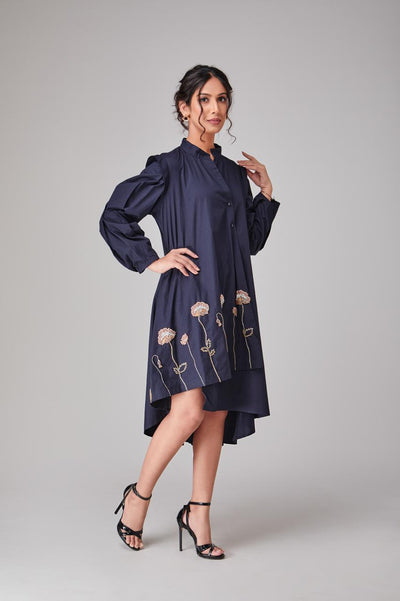 Navy Hi-Lo Embellished Summer Dress